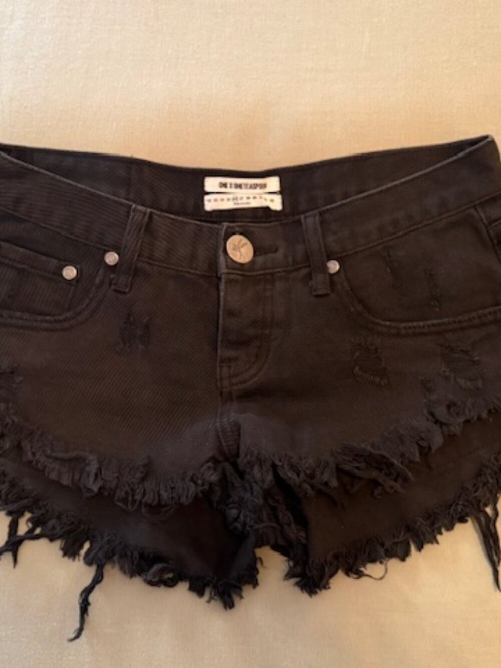 Women's One Teaspoon Black Jean Low-Rise Button Up Cutoff Shorts Size 26